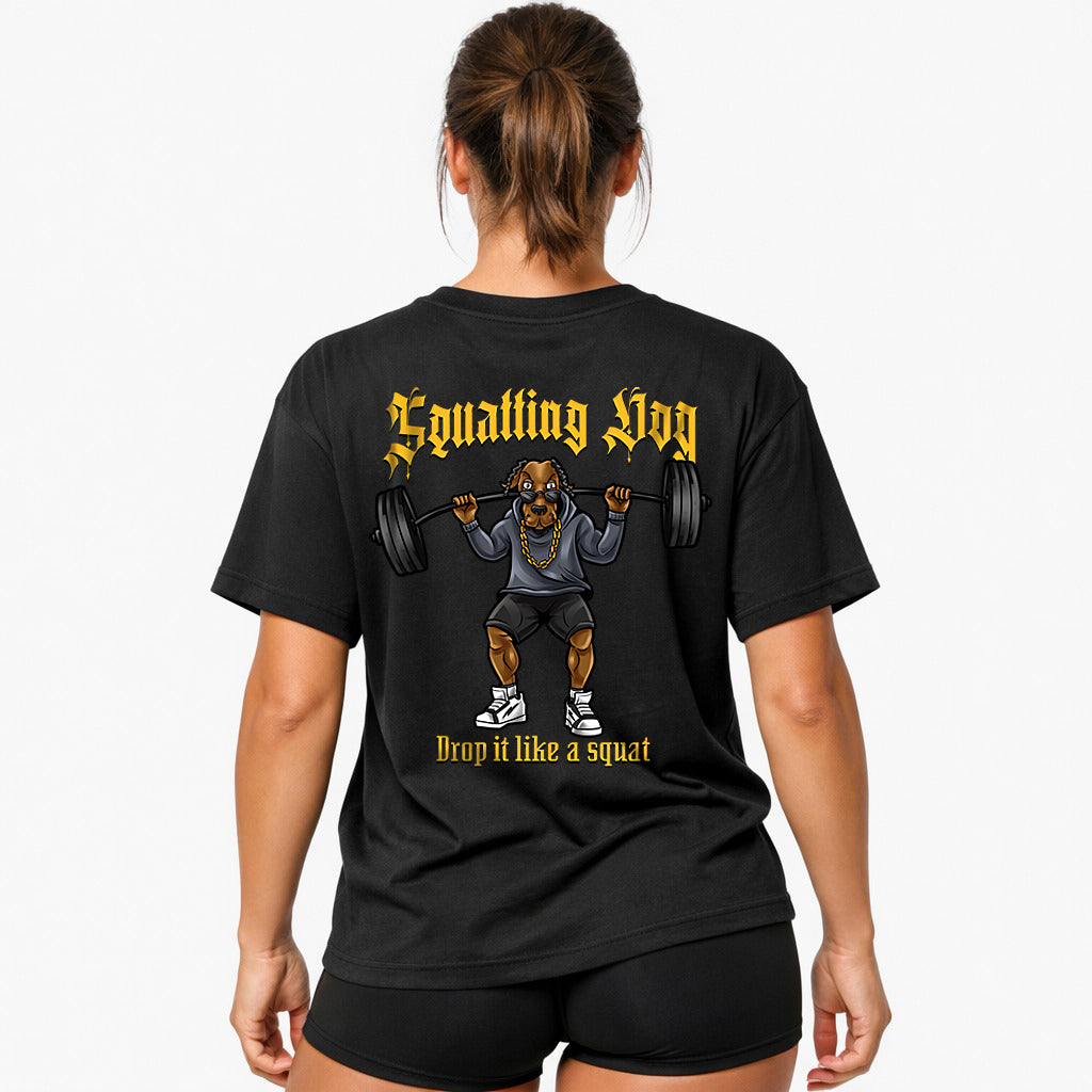 Squatting dog (Backprint) Oversized Shirt